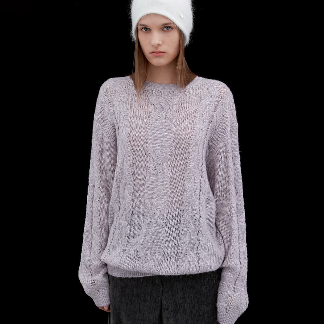 (T-7138)ALPCA BLEND SHEER LOOSE FIT CABLE KNIT