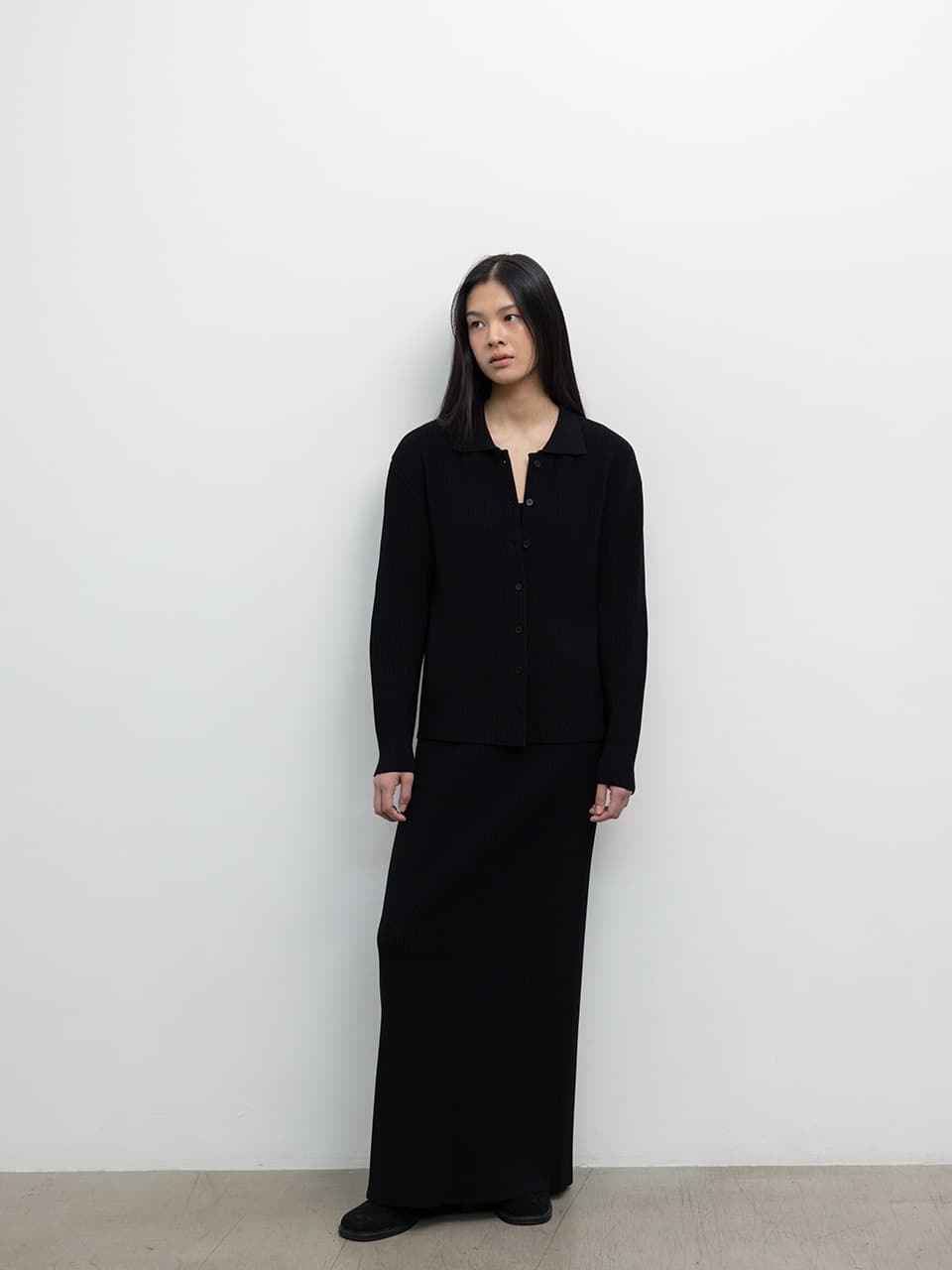 HIGH TWIST RIBBED KNIT CARDIGAN [BLACK]