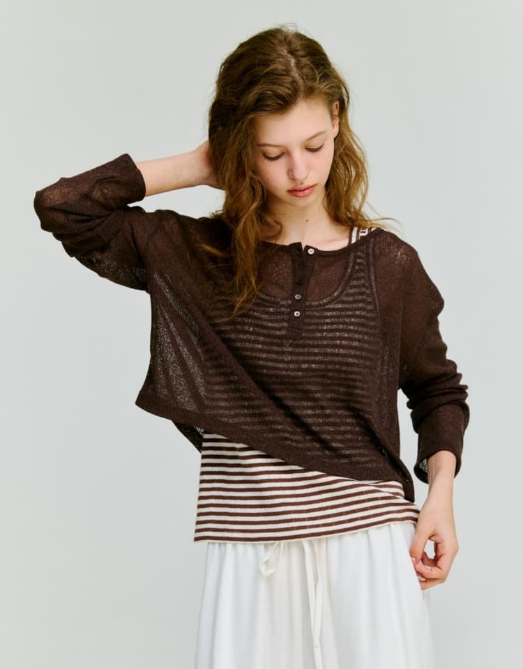 skashi henley crop knit - brown