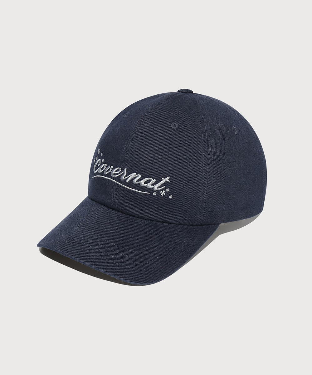 클로버하트 흘림체 워싱 볼캡 Navy