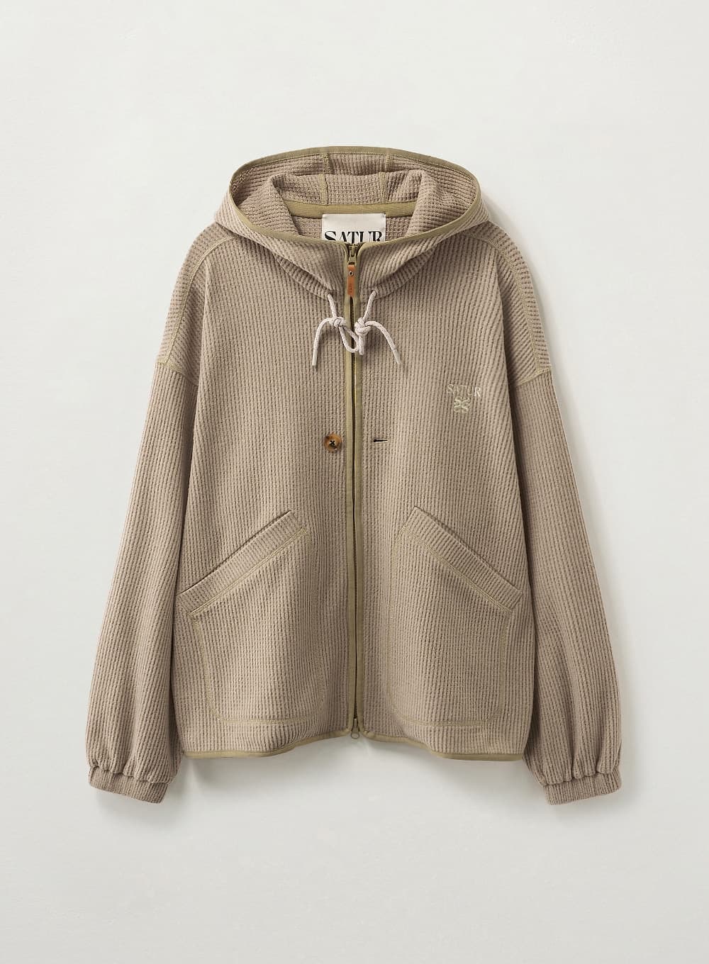 Light Weight Fleece Hood Zip-up - Beige