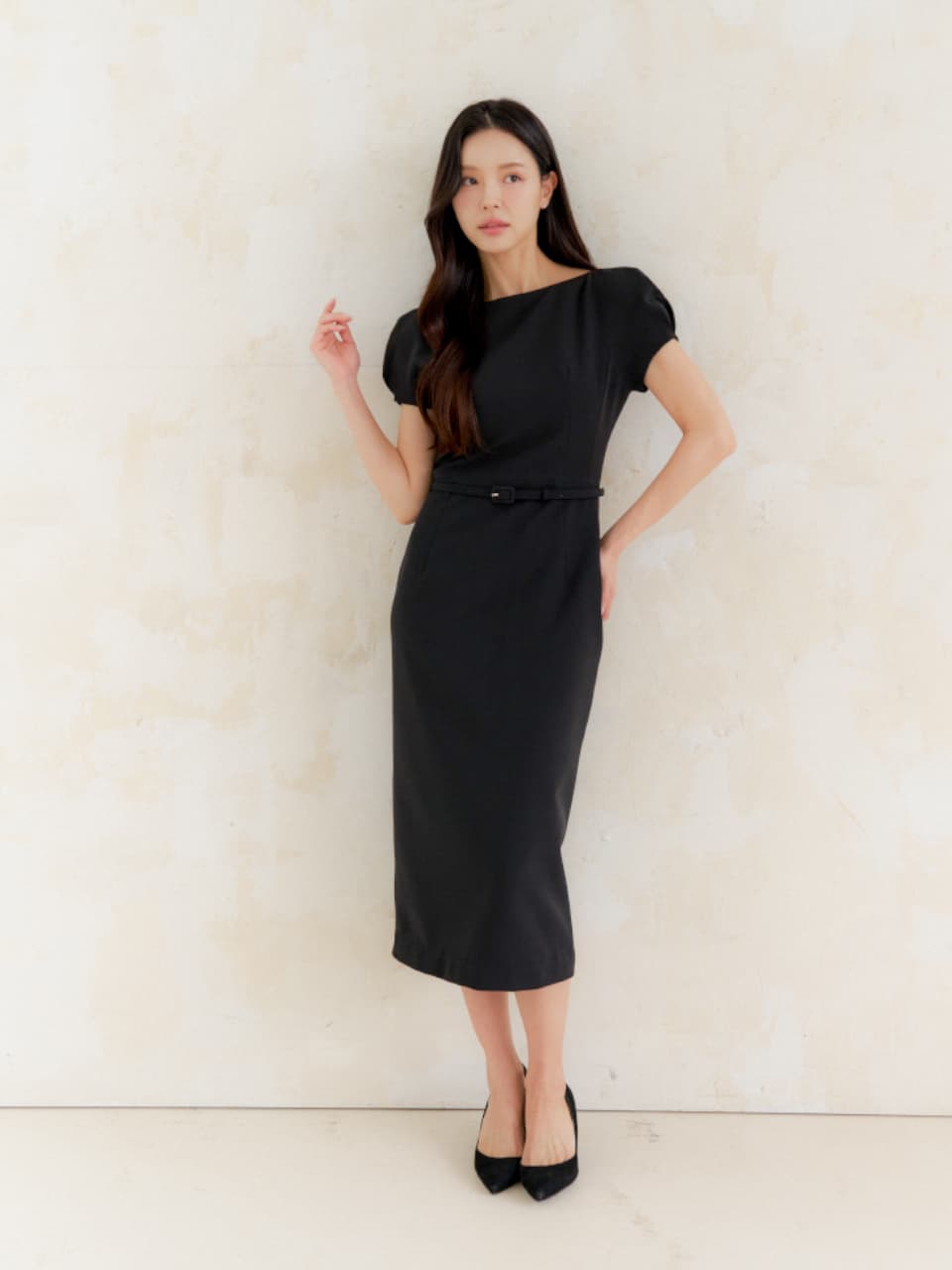 Cap-sleeve Slim Dress / Black(3color)