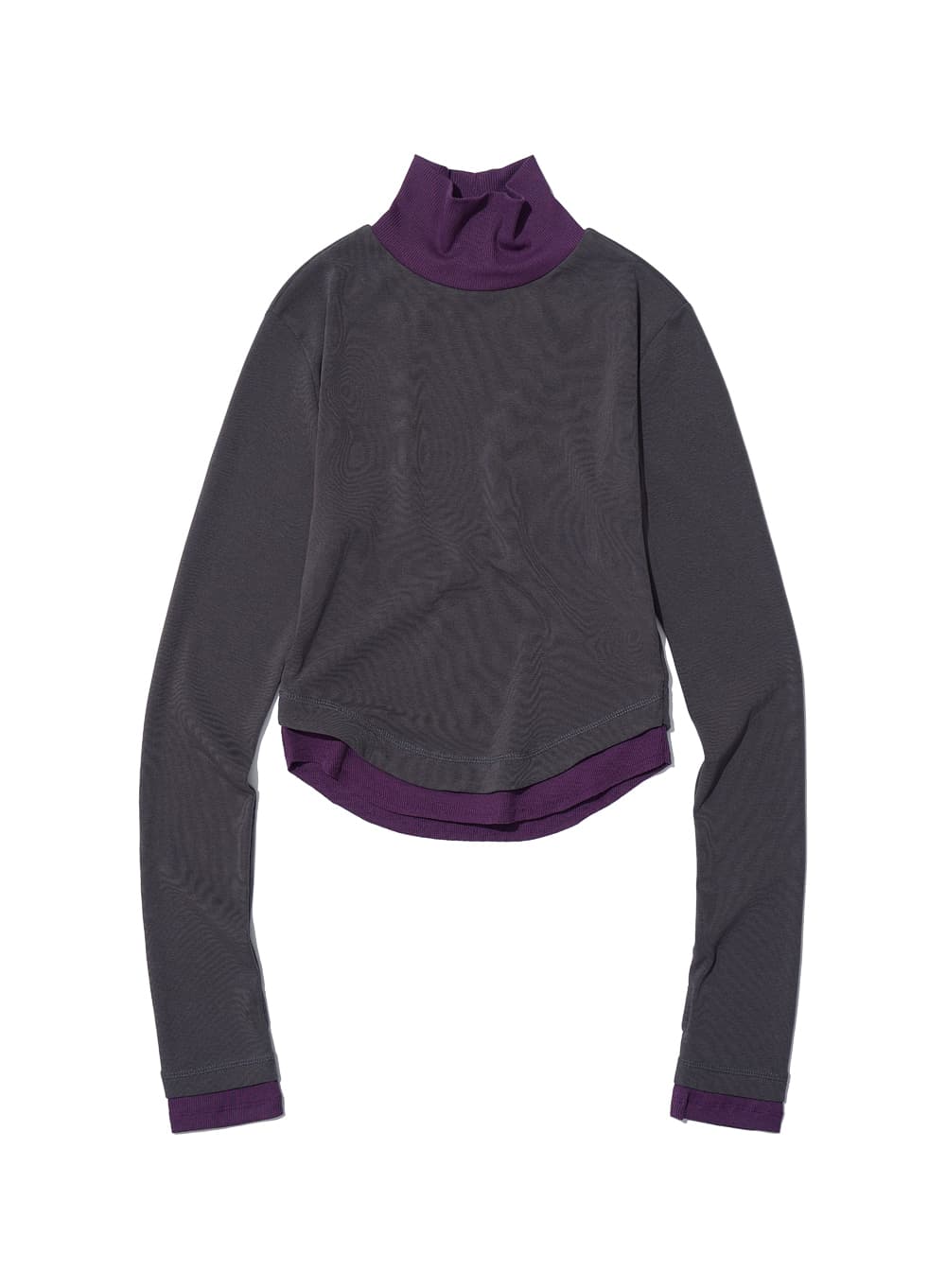 DOUBLE LAYERED HIGH NECK TEE_CHARCOAL