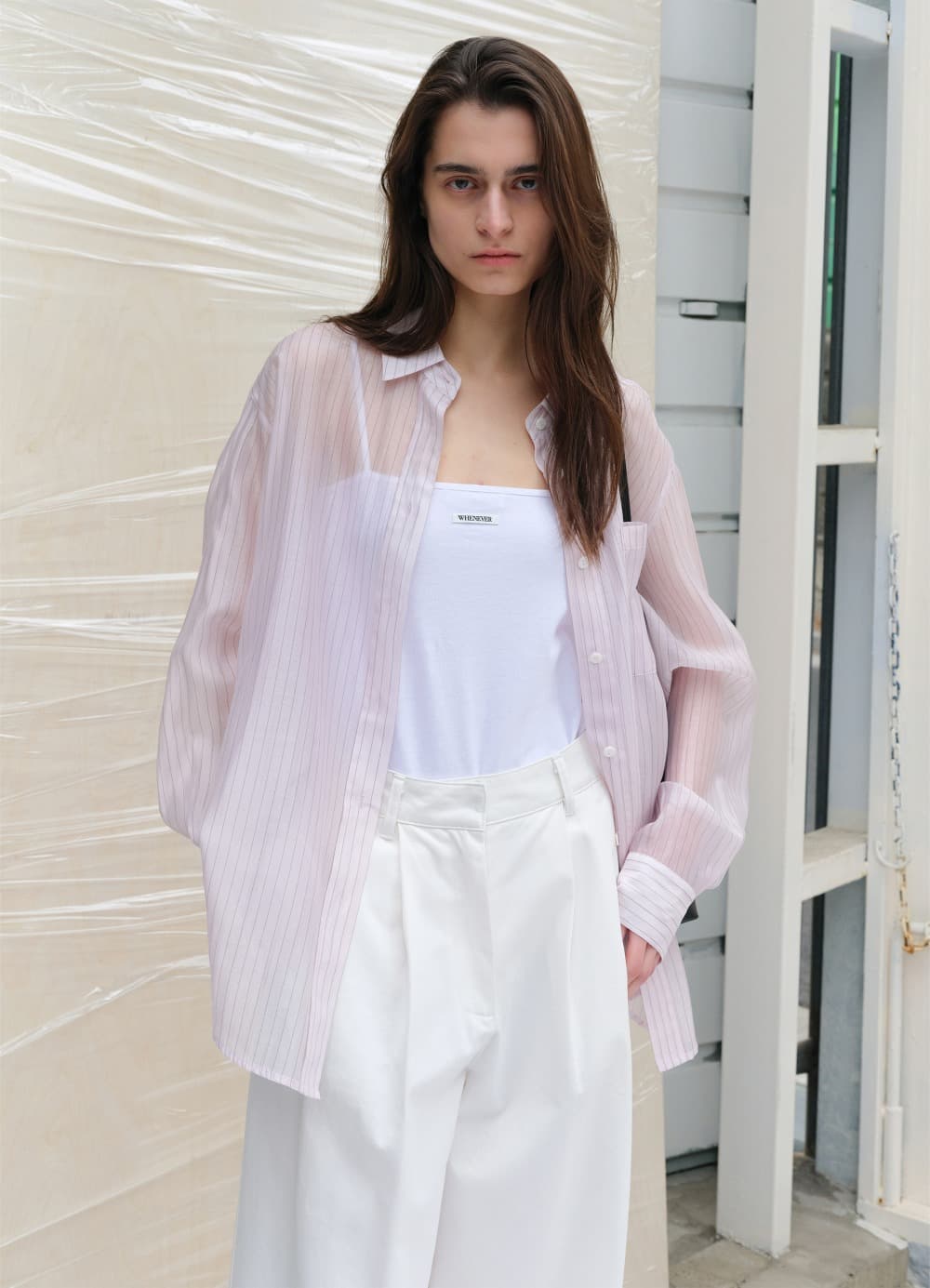Sheer Stripe Over-Shirt - Pink Stripe