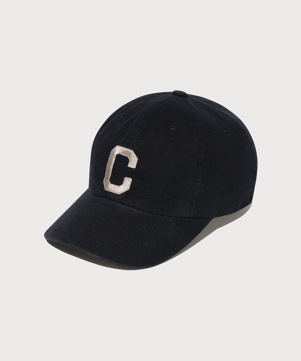 C 로고 옥스포드 워싱 6패널 캡 Black