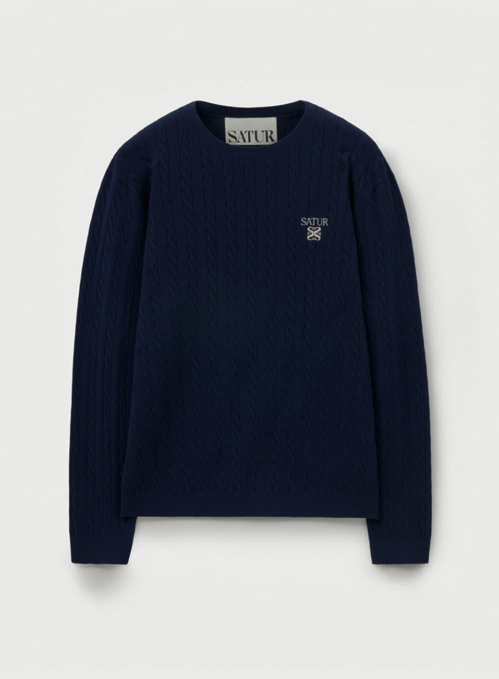 Plain Cable Crew Neck Knit - Navy