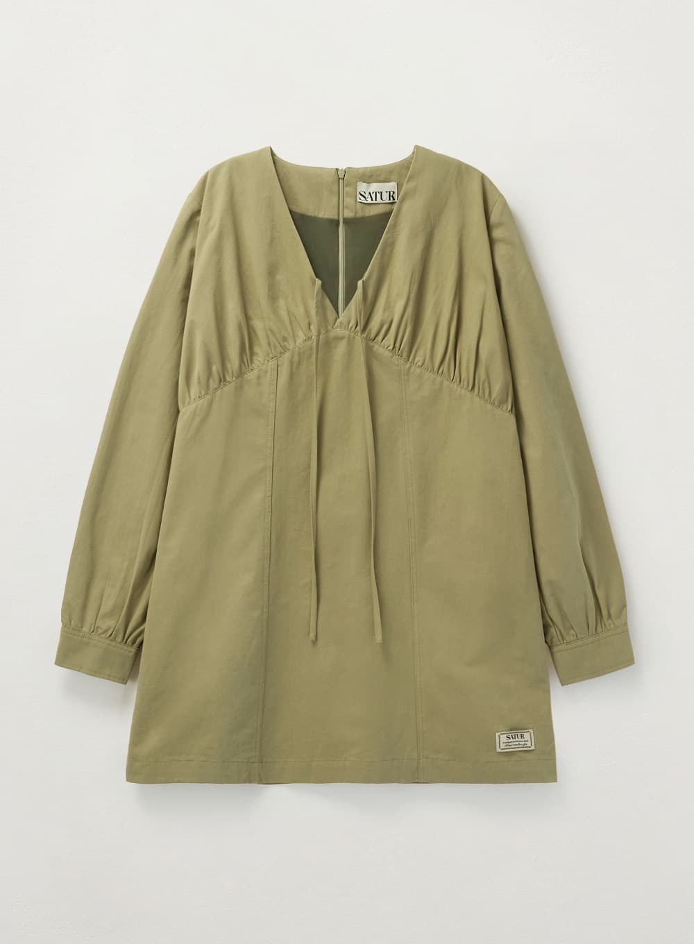 (W) Shirring Cotton One-Piece - Beige