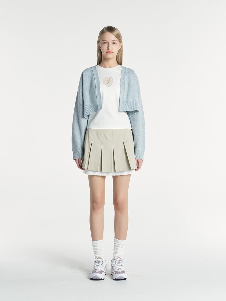 PLEATED LAYERED SKIRT (LIGHT BEIGE)
