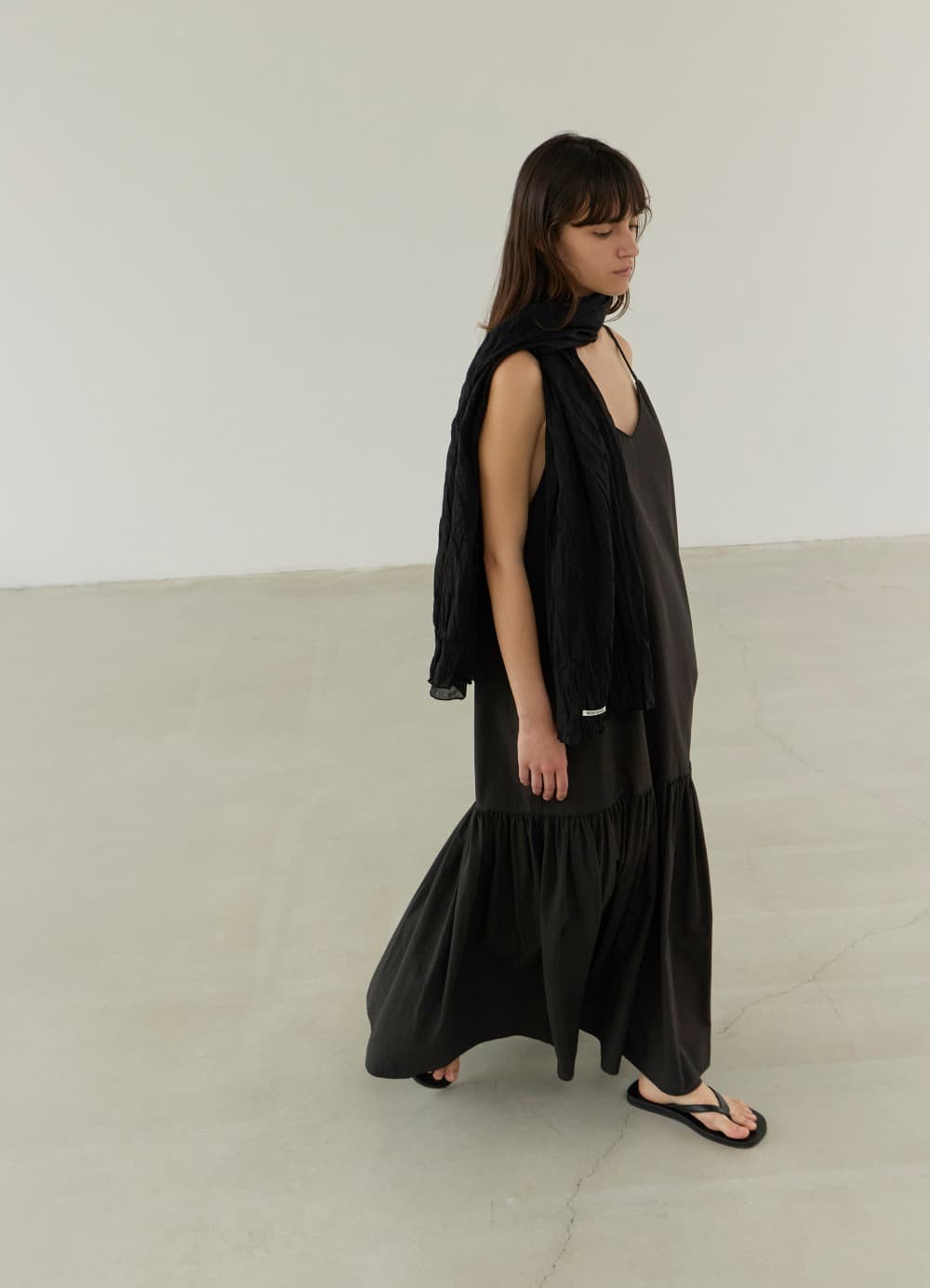 Cotton String Tiered Dress - Washed Black