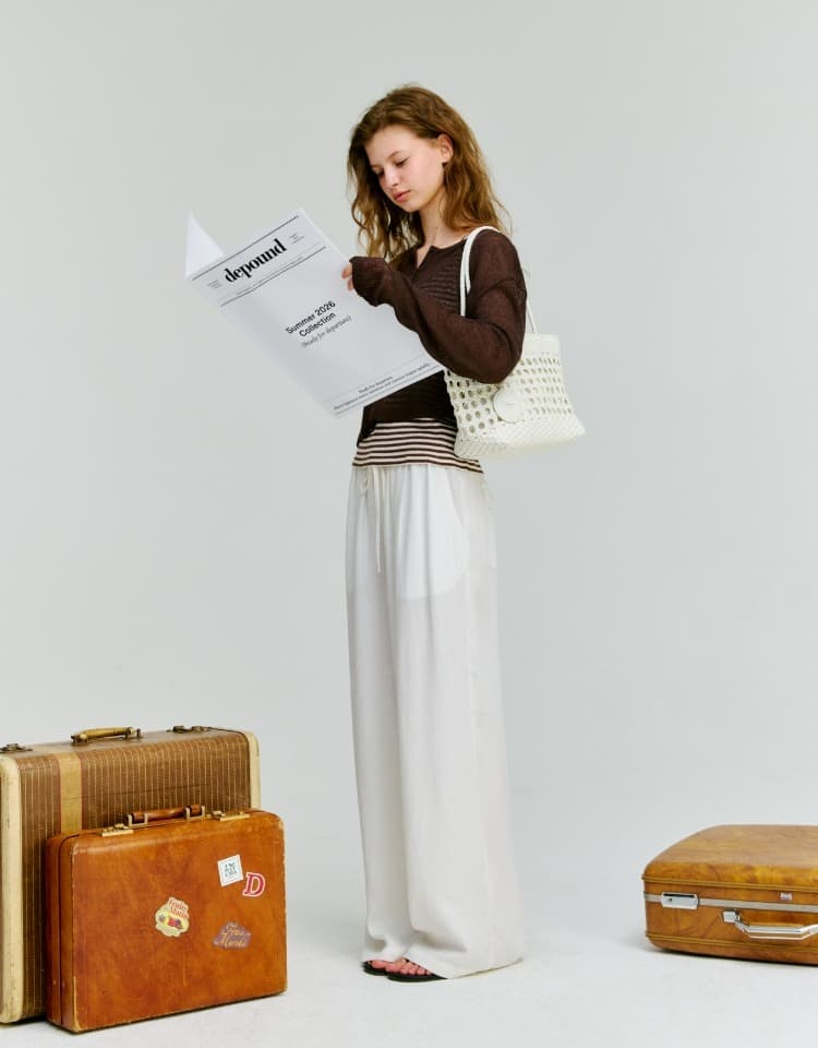 linen pocket banding pants - ivory
