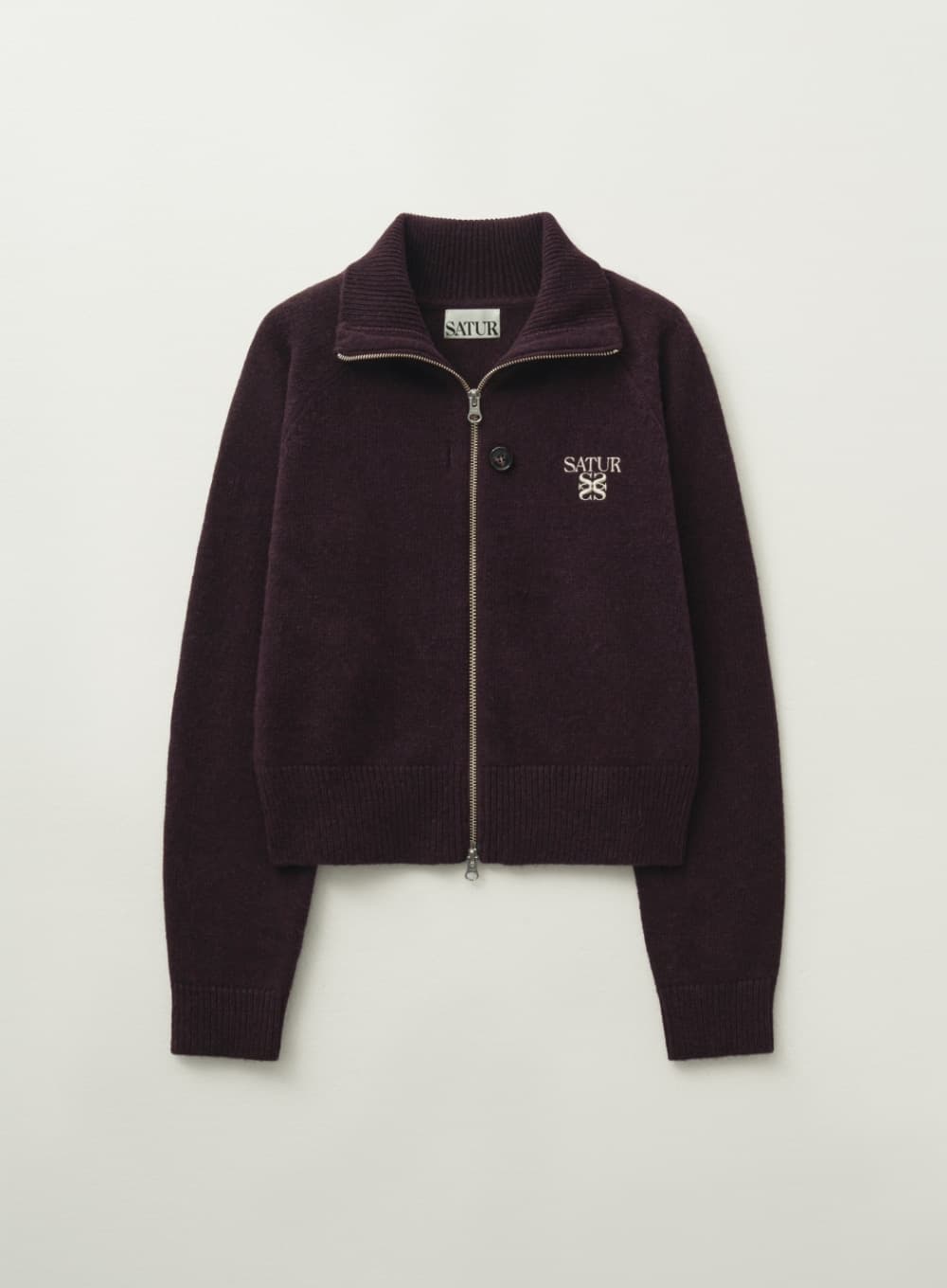 (W) Signature Logo Knit Zip-up - Burgundy