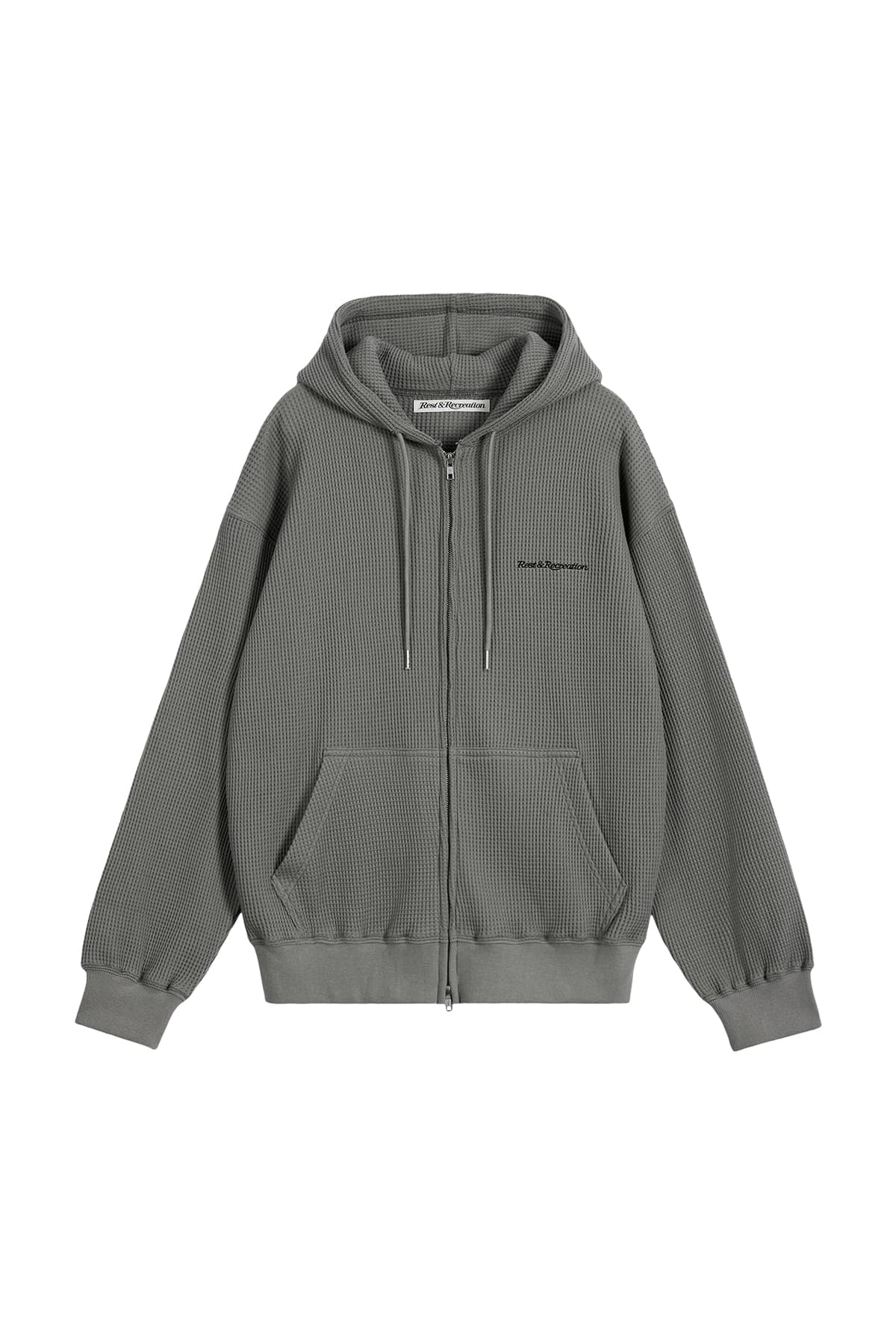 STITCH WAFFLE HOOD ZIP-UP - GREY