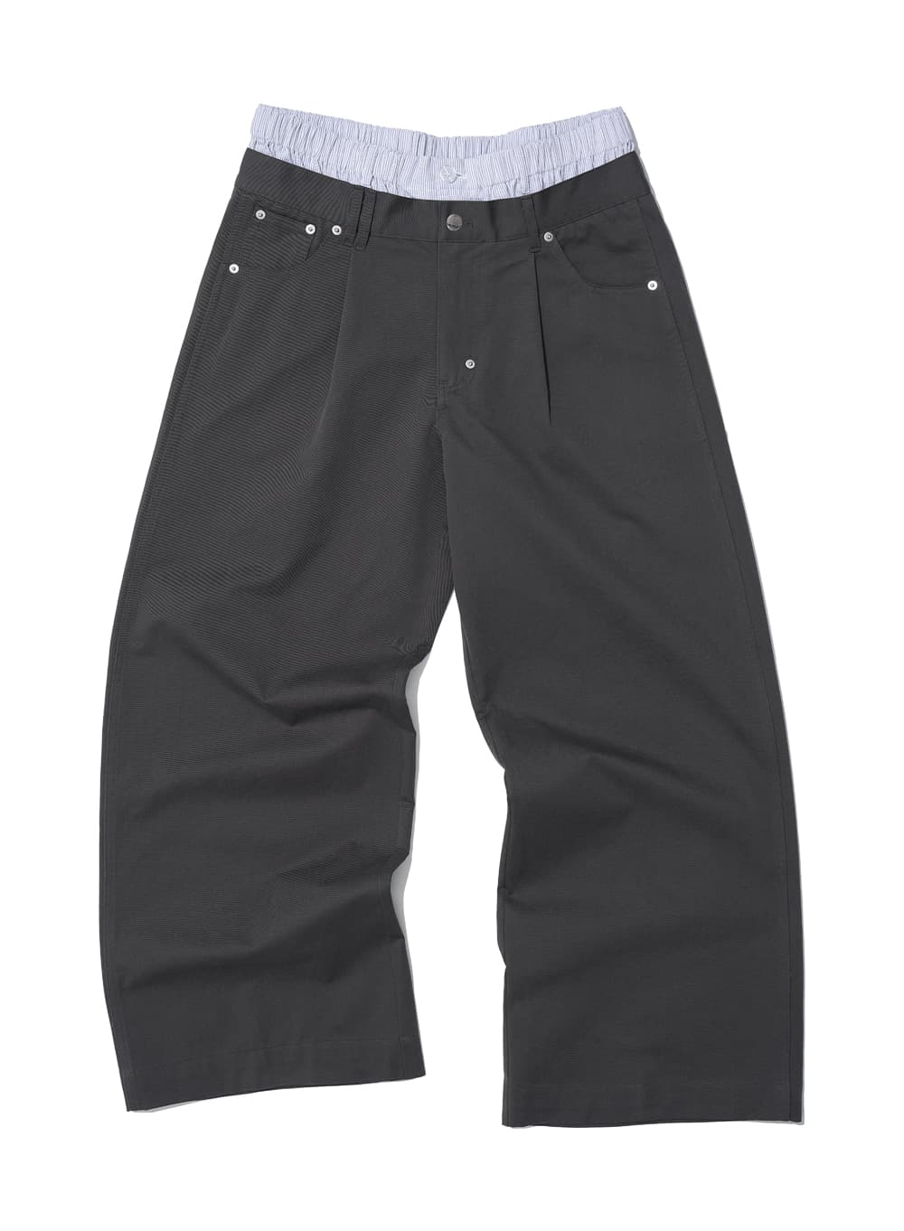 DOUBLE WAIST PLEATED WIDE LEG PANTS_CHARCOAL