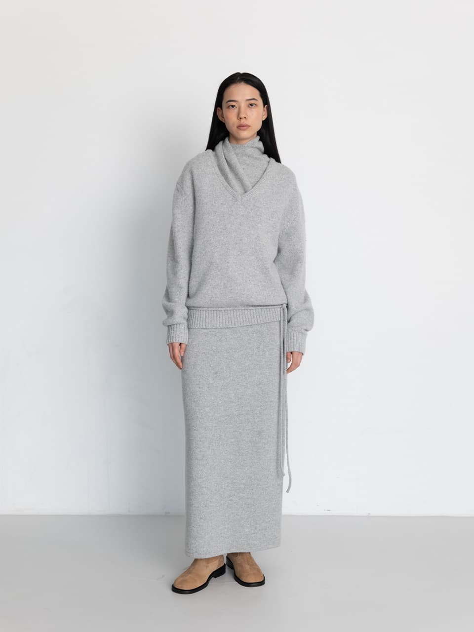 ALPACA BLEND LONG SKIRT [GREY]