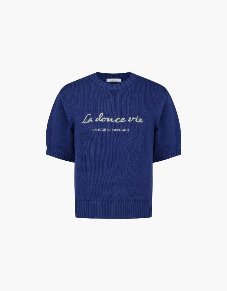 chain embroidery pullover - navy