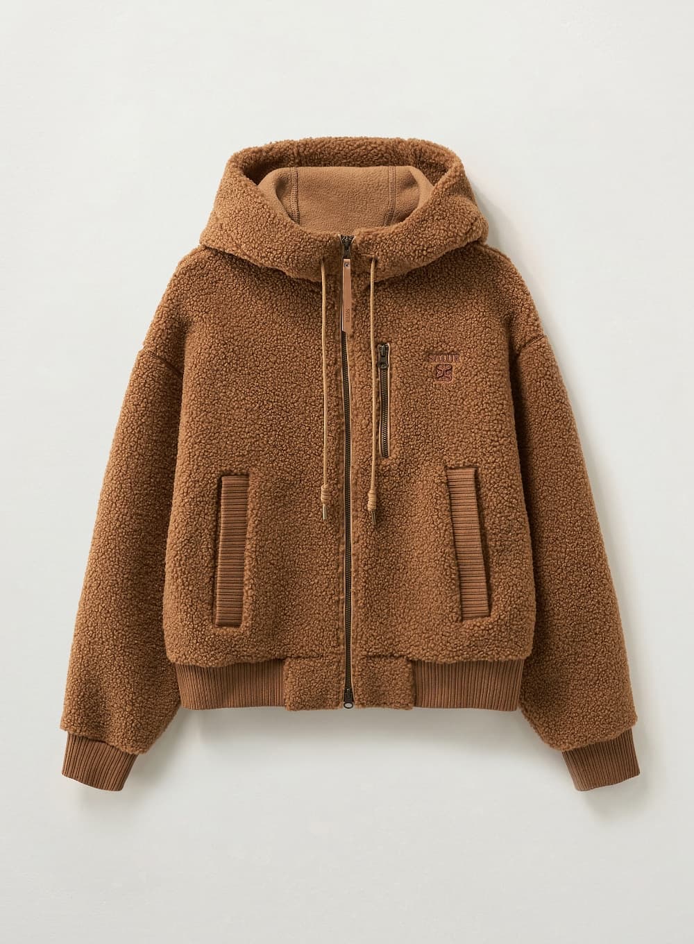 (W) Shearling Fleece Hood Zip-up - Brown