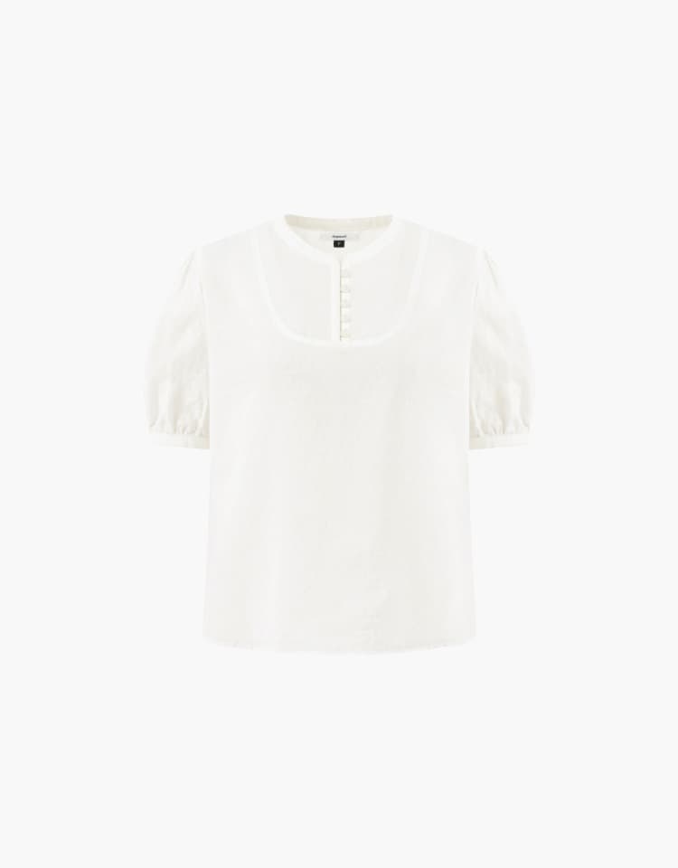china collar puff blouse - white