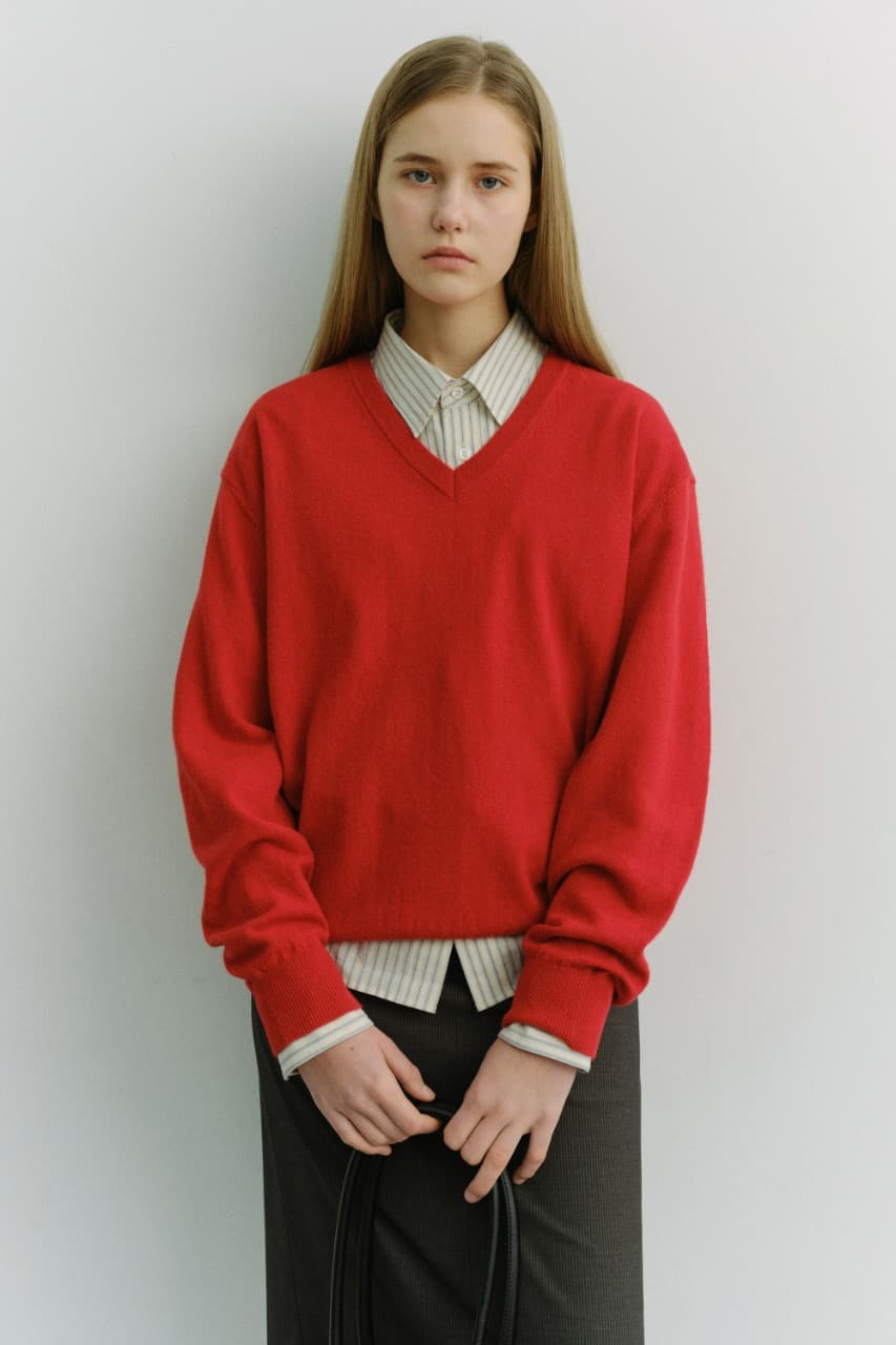 UNISEX SOFT V-NECK SWEATER TOMATO RED_UDSW6A108R2