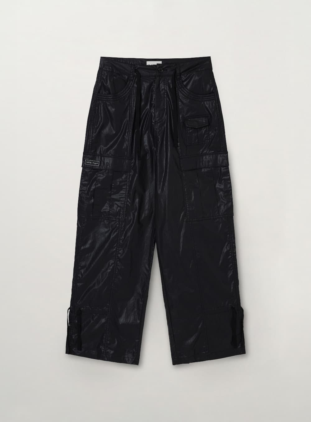 (W) Coated Cotton Cargo Pants - Black