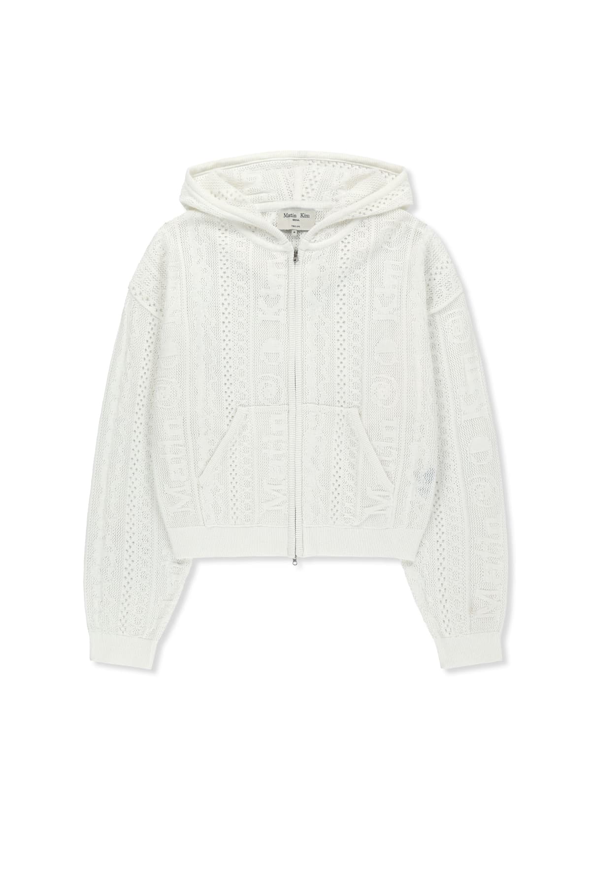 MESH LOGO KNIT HOODY ZIP UP IN WHITE