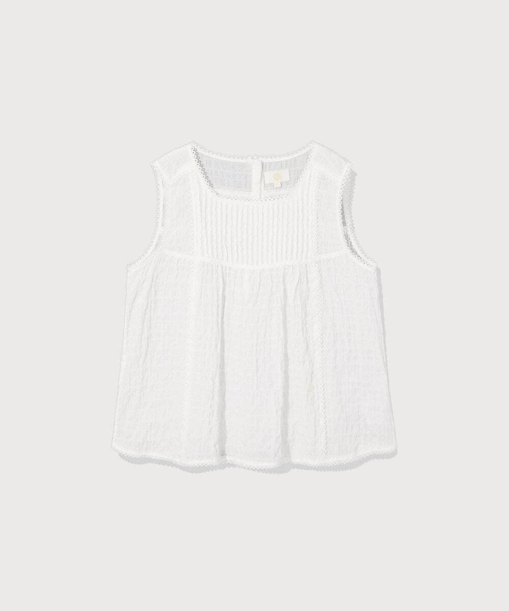 우먼 핀턱 슬리브리스 블라우스 White