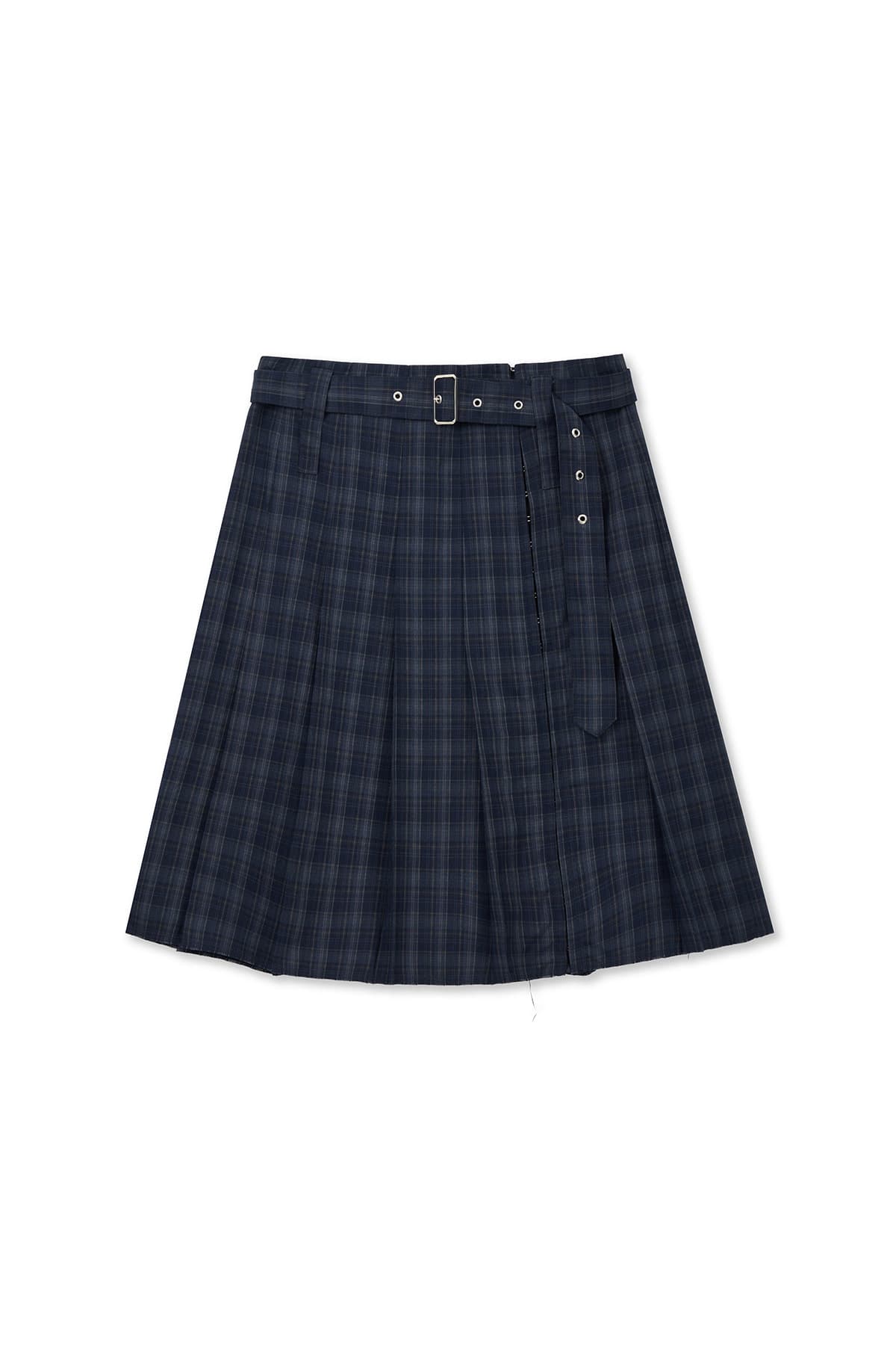 BELTED SLIT PLEAT SKIRT IN NAVY