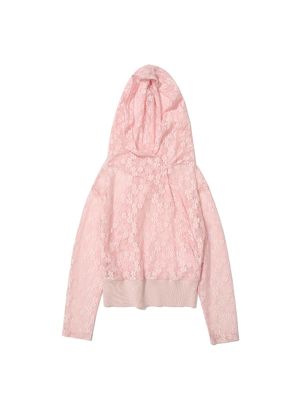 LACE DRAPE HOODIE TOP_PINK