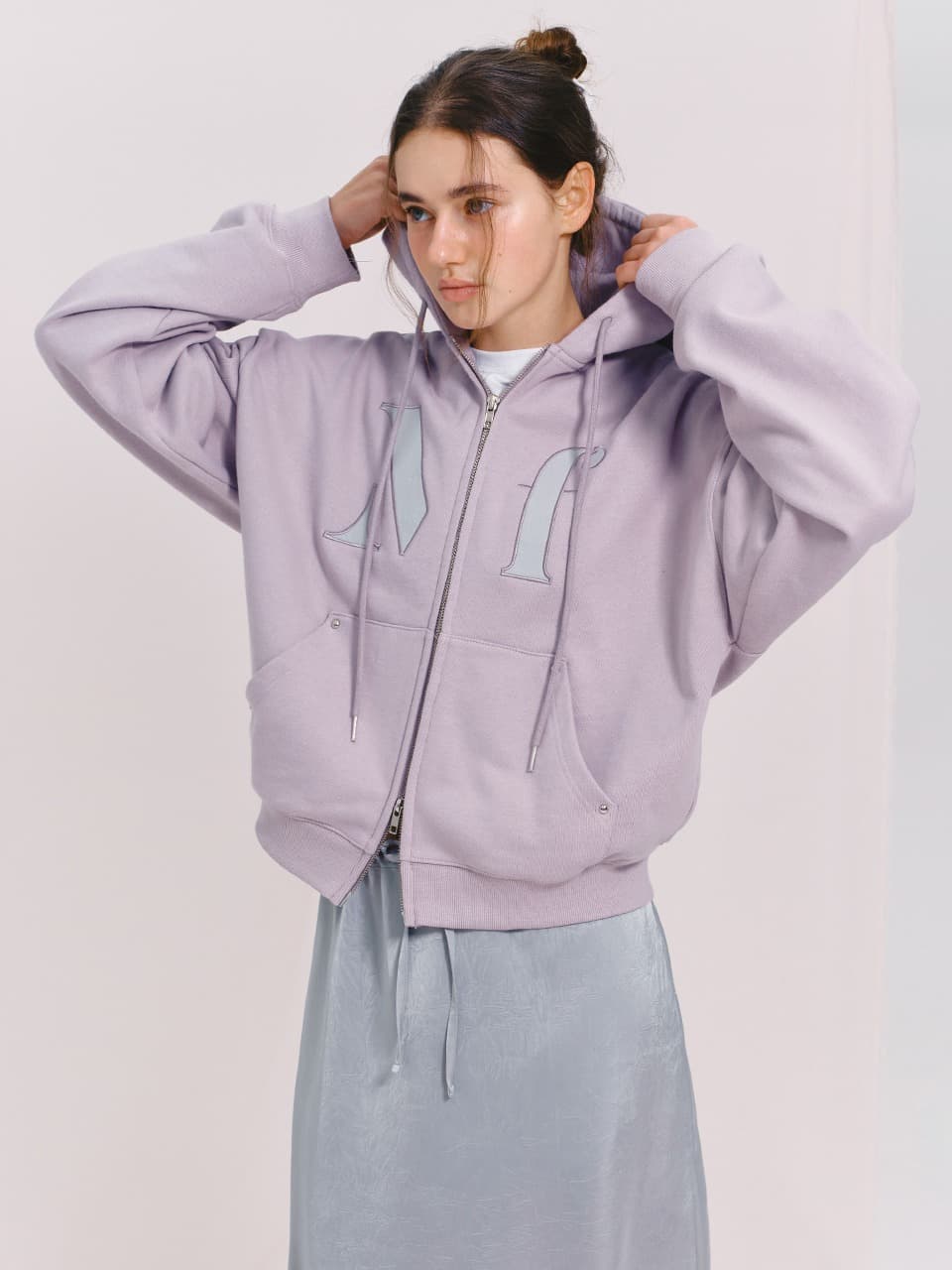 LOGO APPLIQUE HOODIE ZIP-UP (VIOLET)
