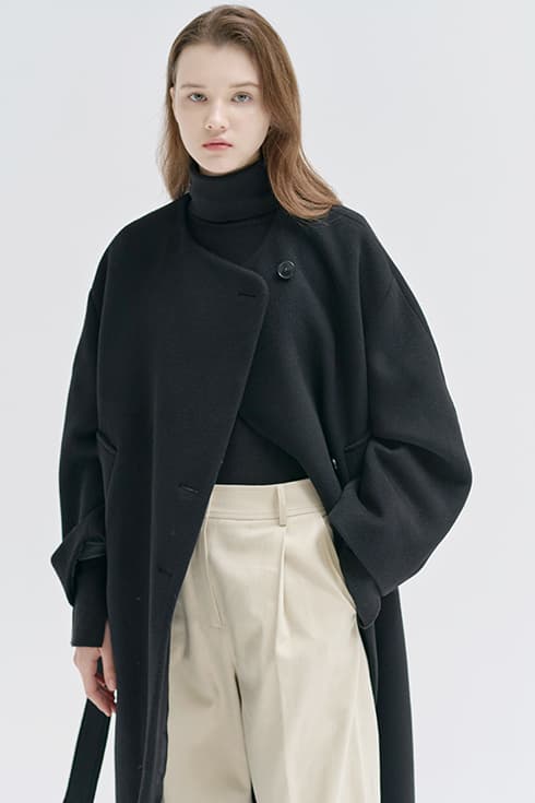 24WN collarless volume coat [BK]