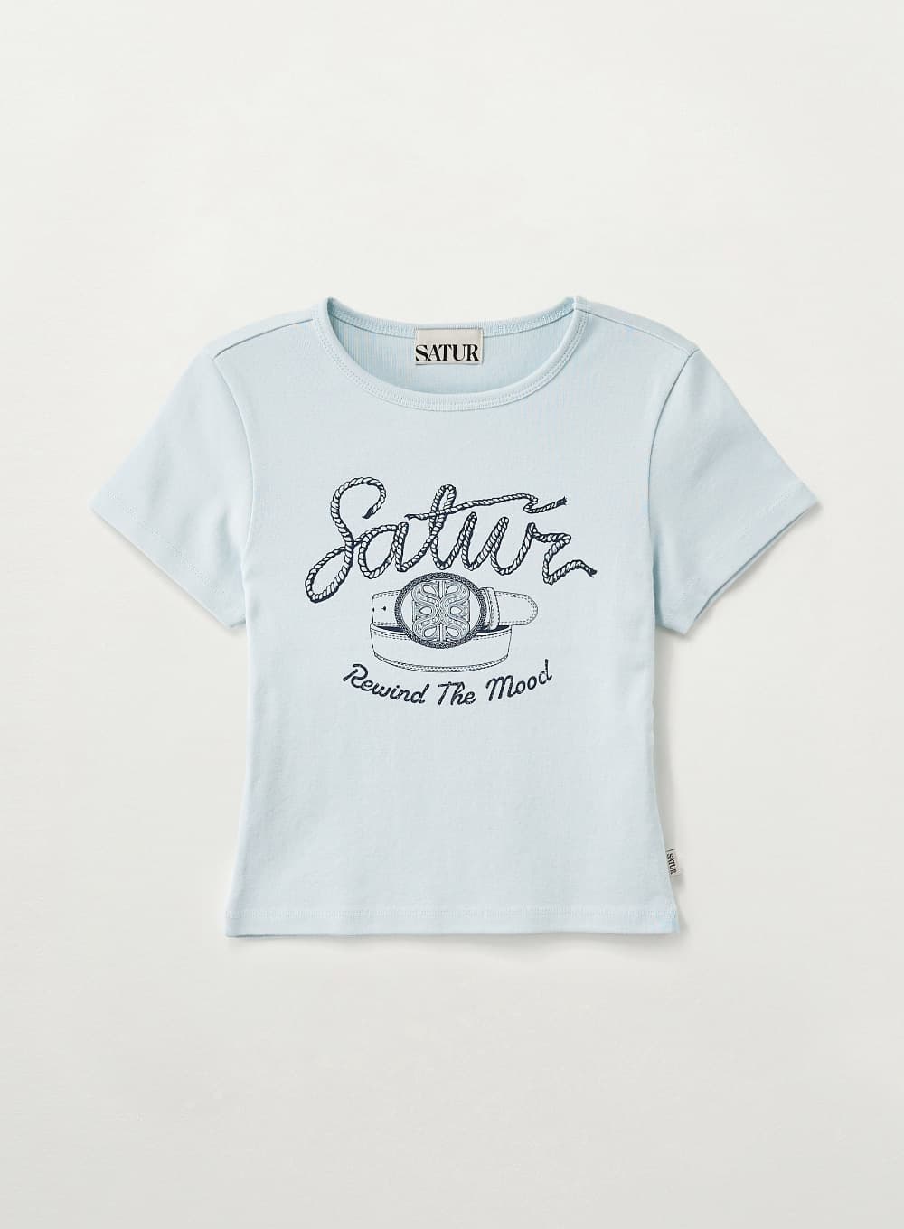 (W) Belt Graphic Slim Fit T-Shirt - Sky Blue