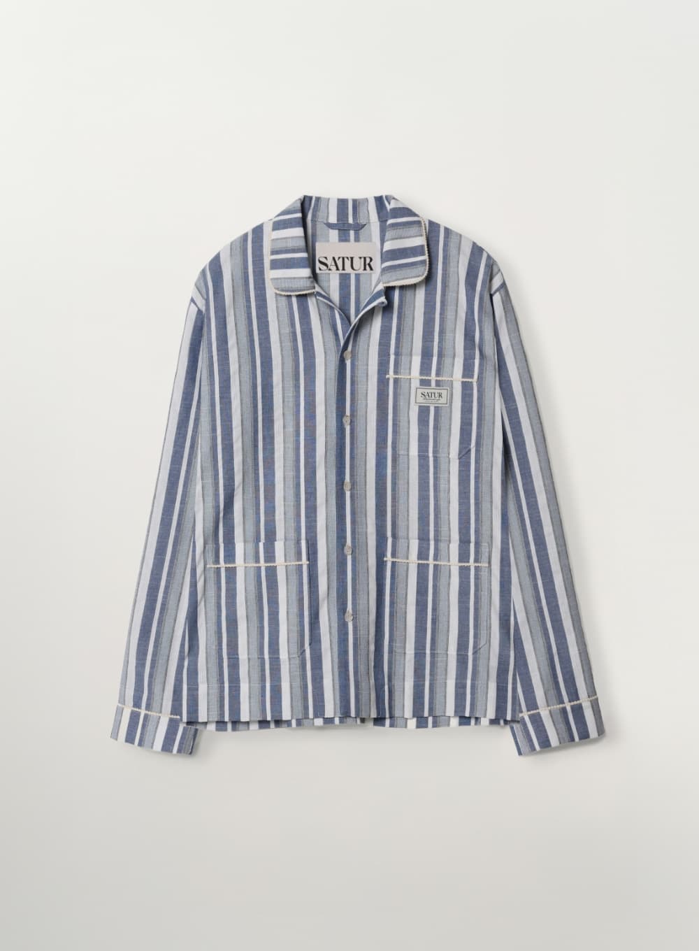 Homewear Stripe Open Collar Shirt - Blue