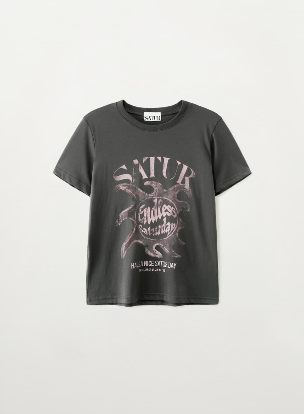 (W) Sun Retro Graphic T-Shirt - Charcoal Pink