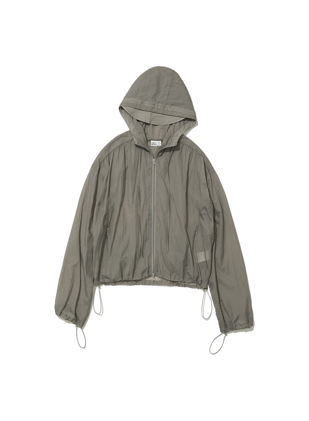 SHEER SHIRRING HOODIE JACKET_CHARCOAL