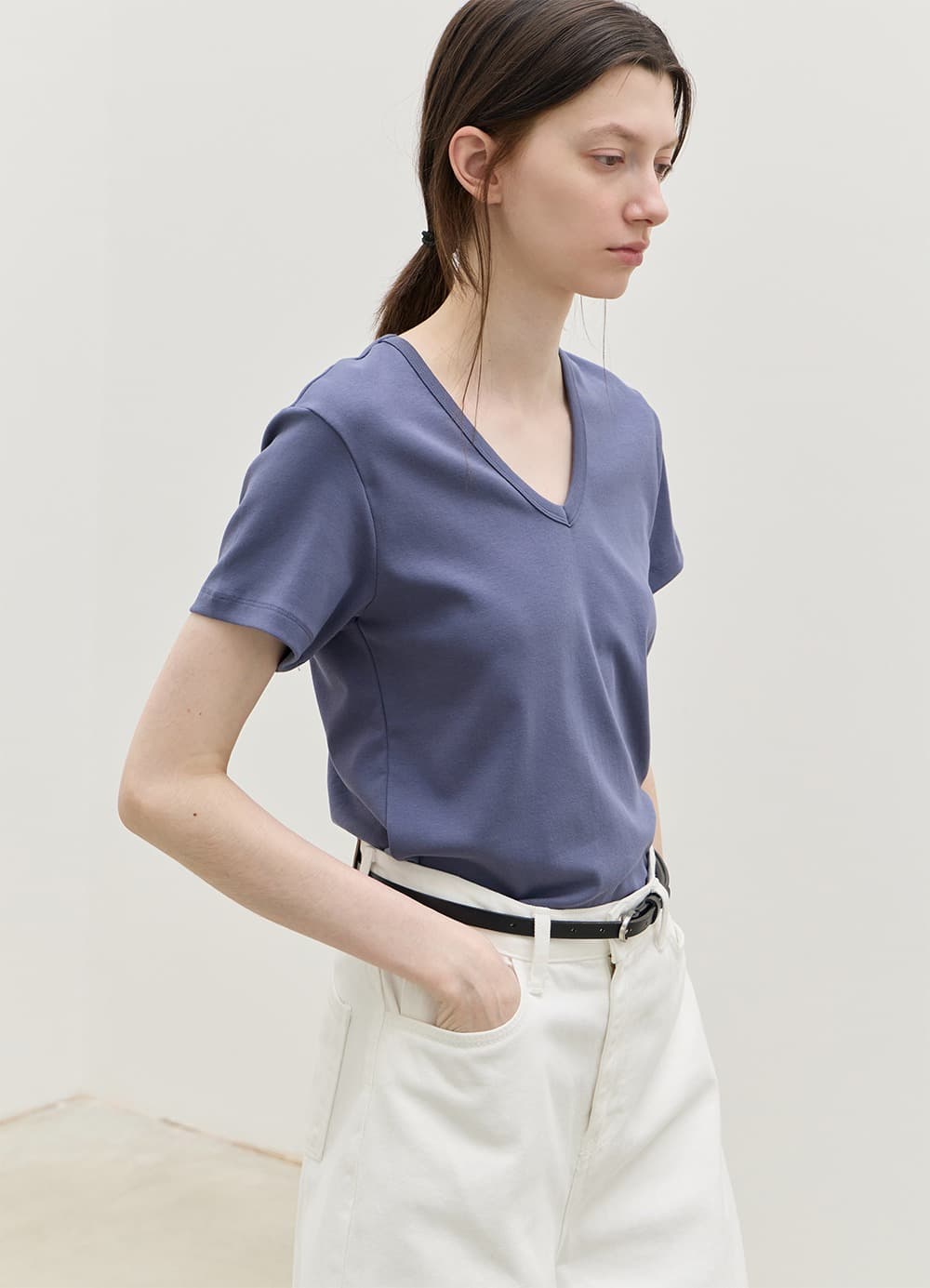 All-day Cotton V-neck T-shirt - Dusty Blue