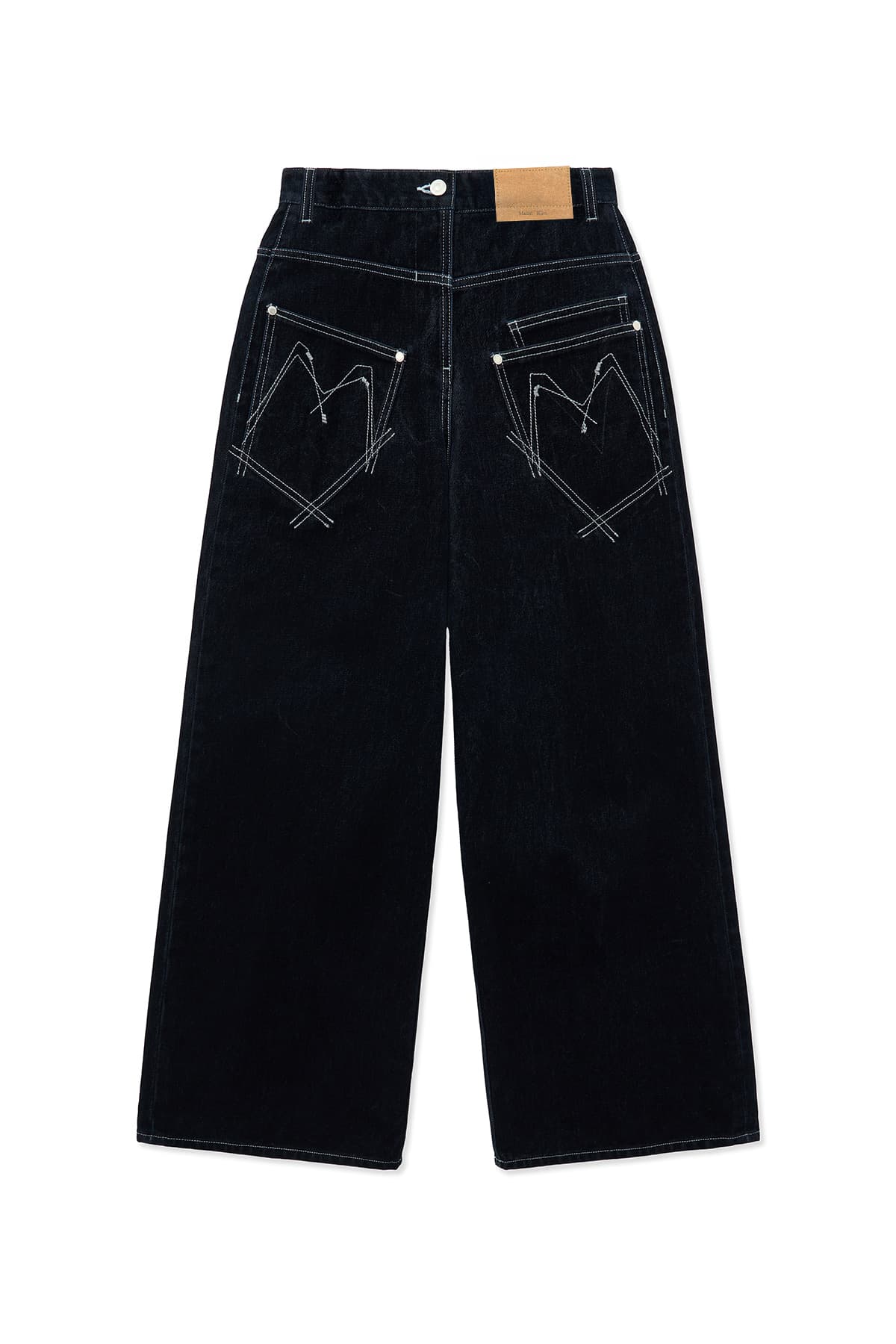 REVERSE VELVET WIDE DENIM PANTS IN NAVY