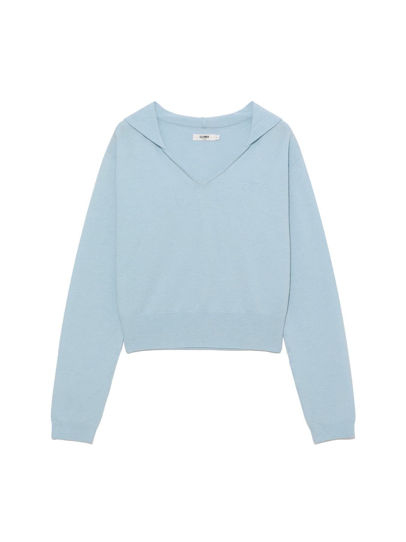 G HUG V-NECK KNIT HOODIE (BABY BLUE)