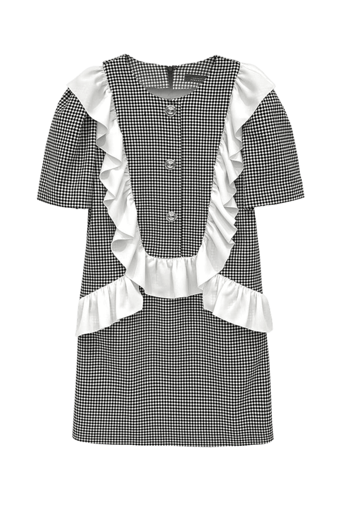 Houndstooth Frill Panel Dress (Check)