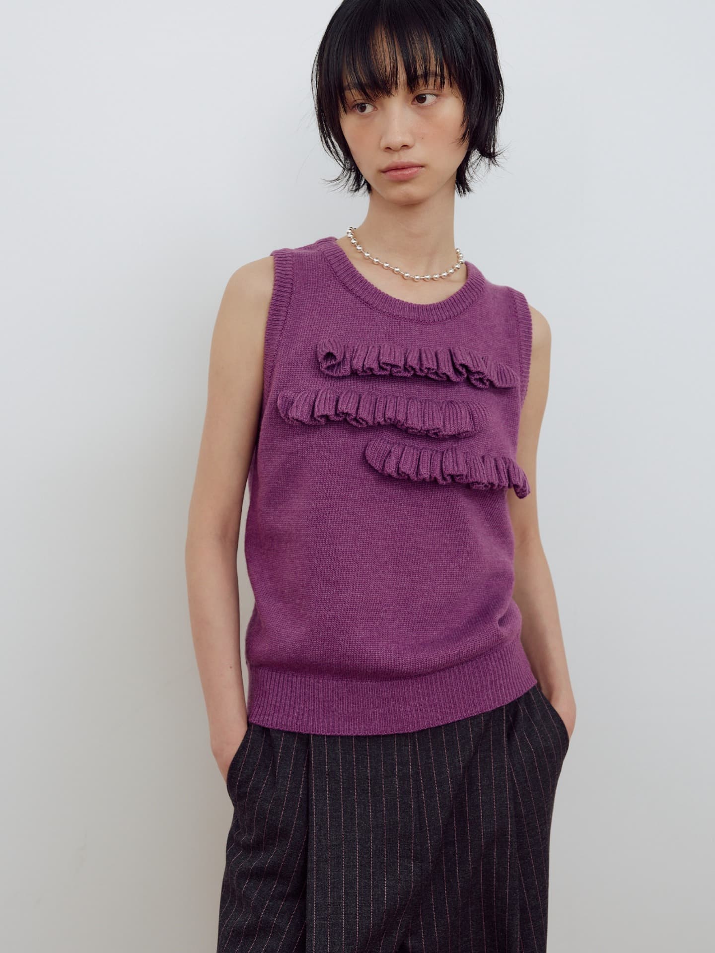 FRILL KNIT VEST_PURPLE