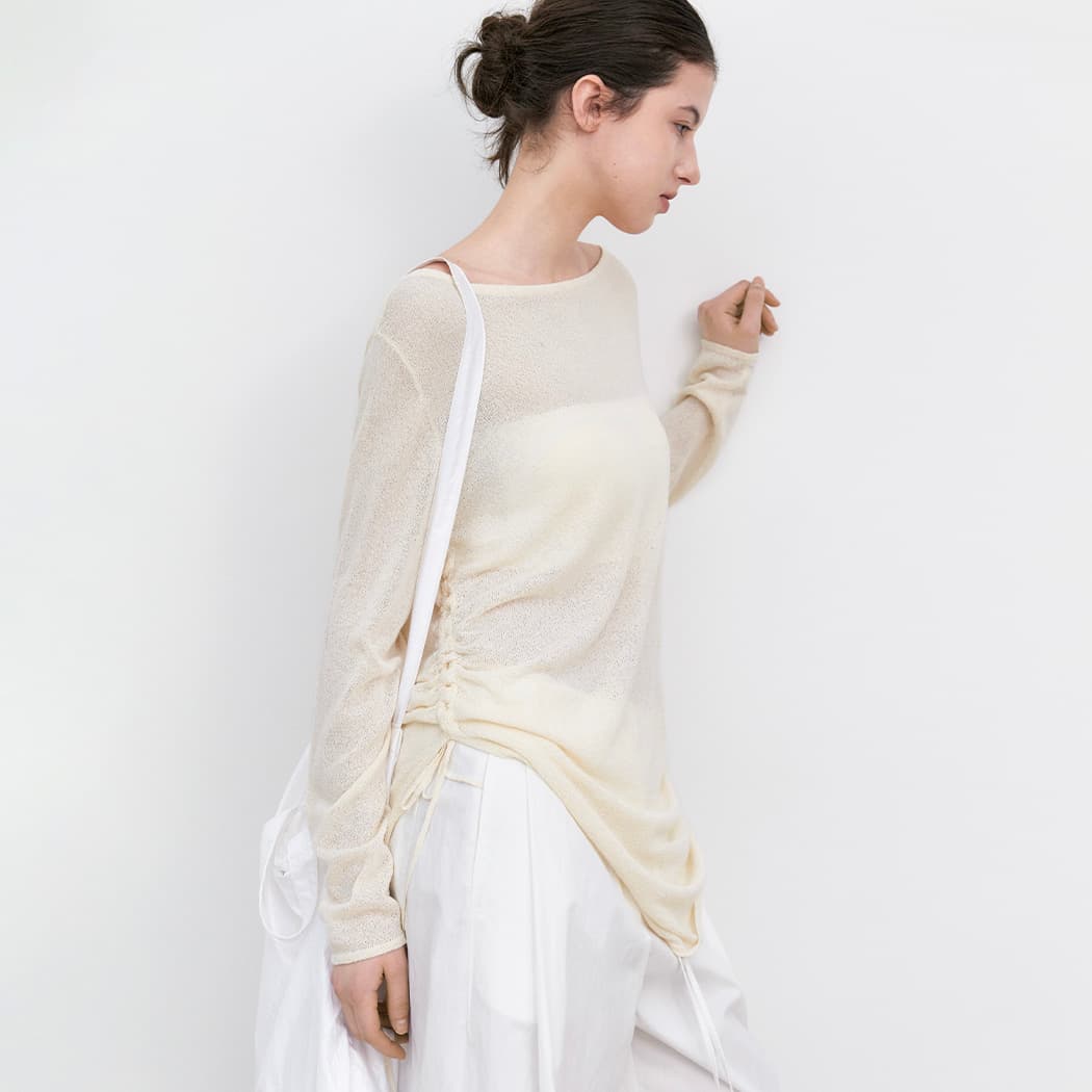 (T-7253)STRING SHIRRING COVER UP KNIT