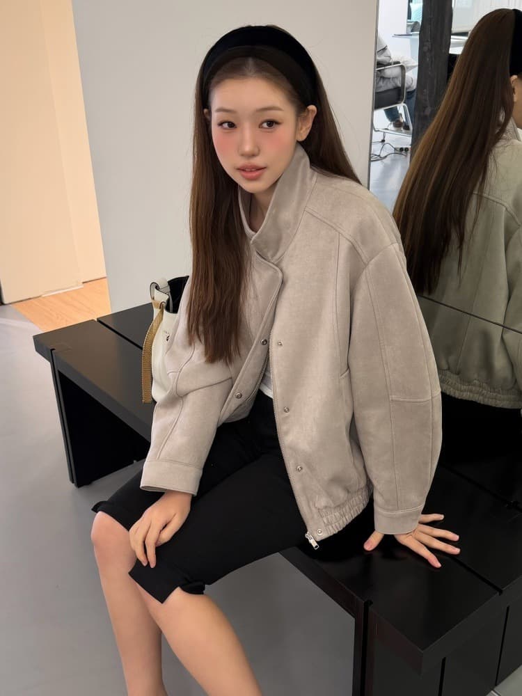 오버핏 스웨이드 블루종 점퍼 OE6XJ8740