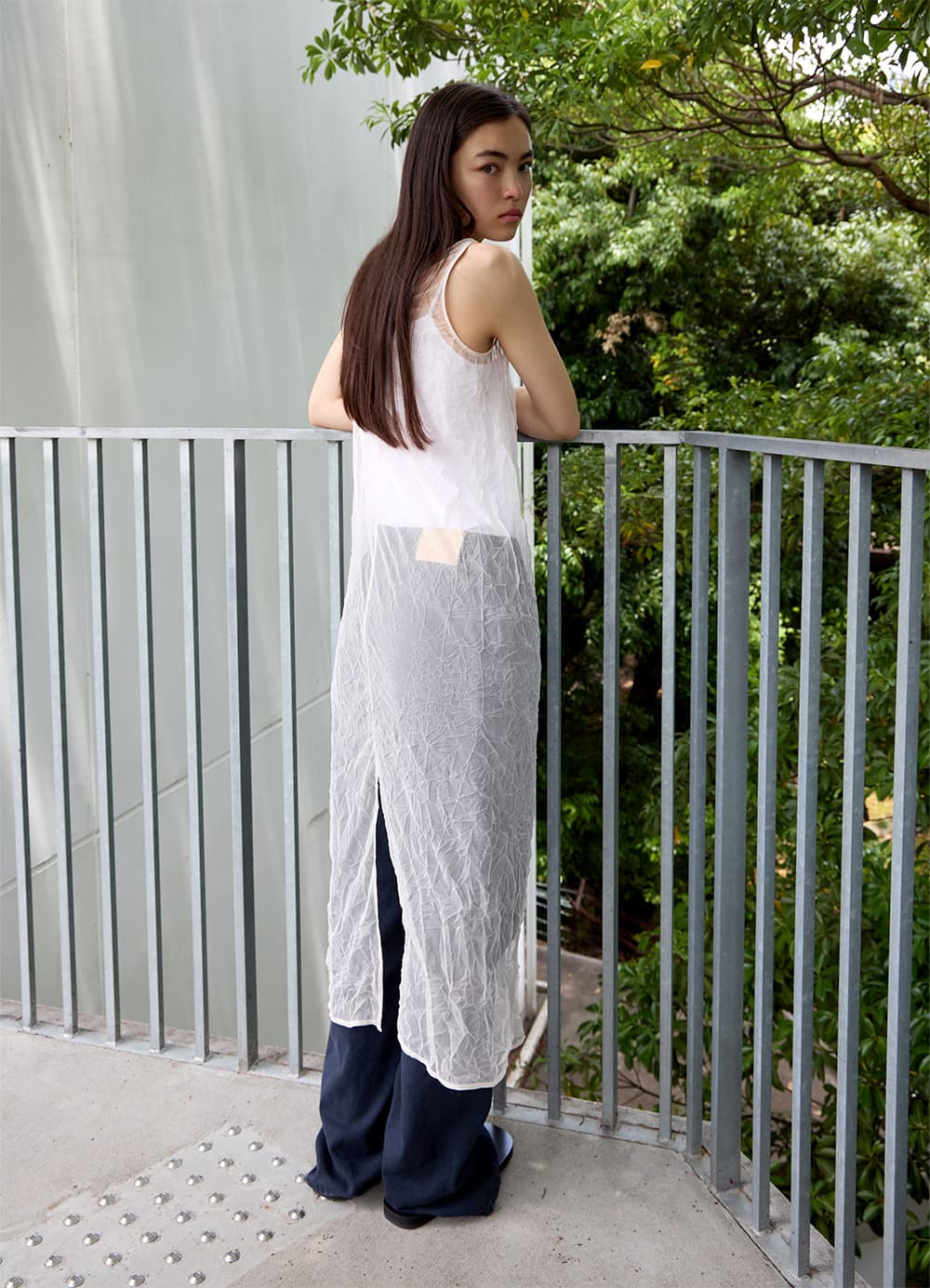 Crease Mesh Layered Dress - Soft Peach