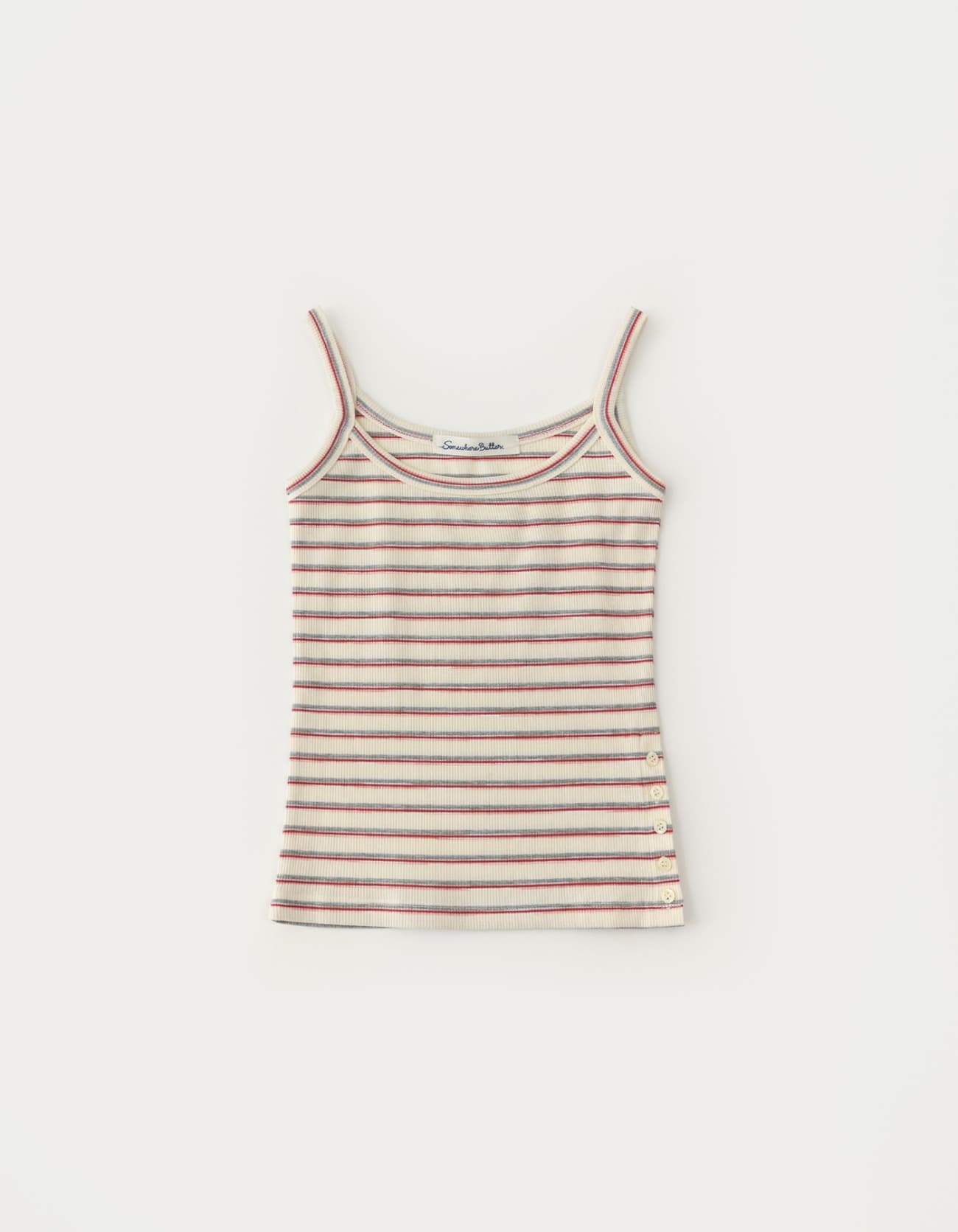 Stripe Side Button Sleeveless - Cream