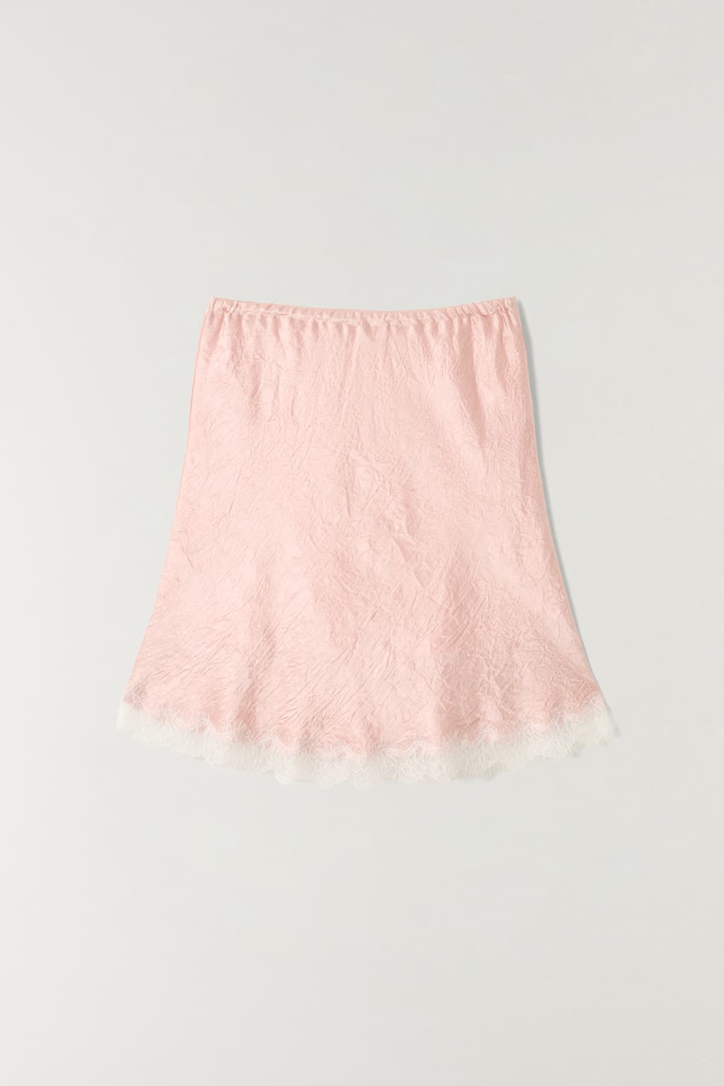 크리즈 새틴 레이스 스커트 SALMON PINK