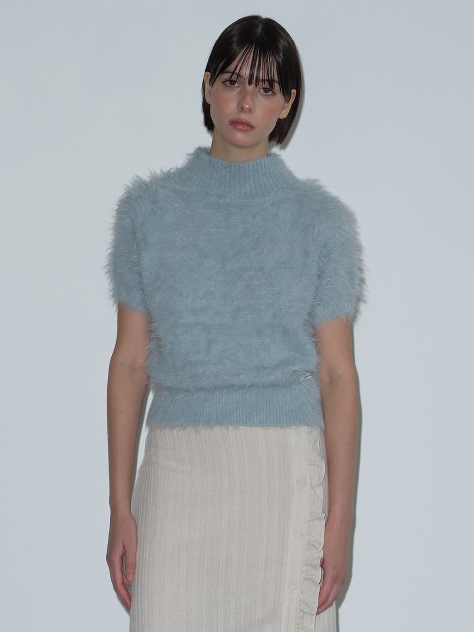 HAIRY HIGH NECK KNIT (LIGHT BLUE)