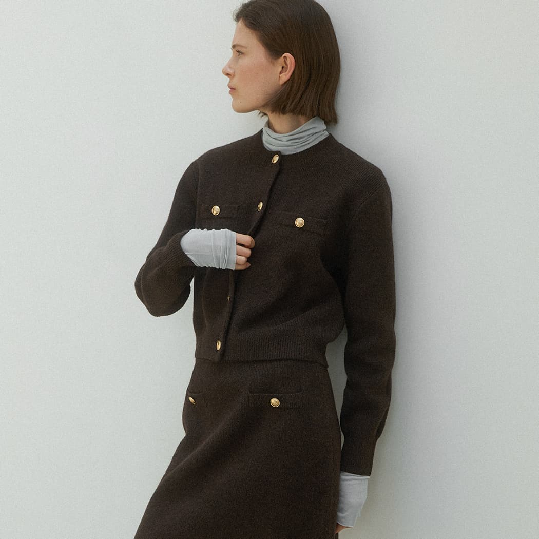 (Z-CD-2133)CHLOEE WOOL SET-UP KNIT CARDIGAN