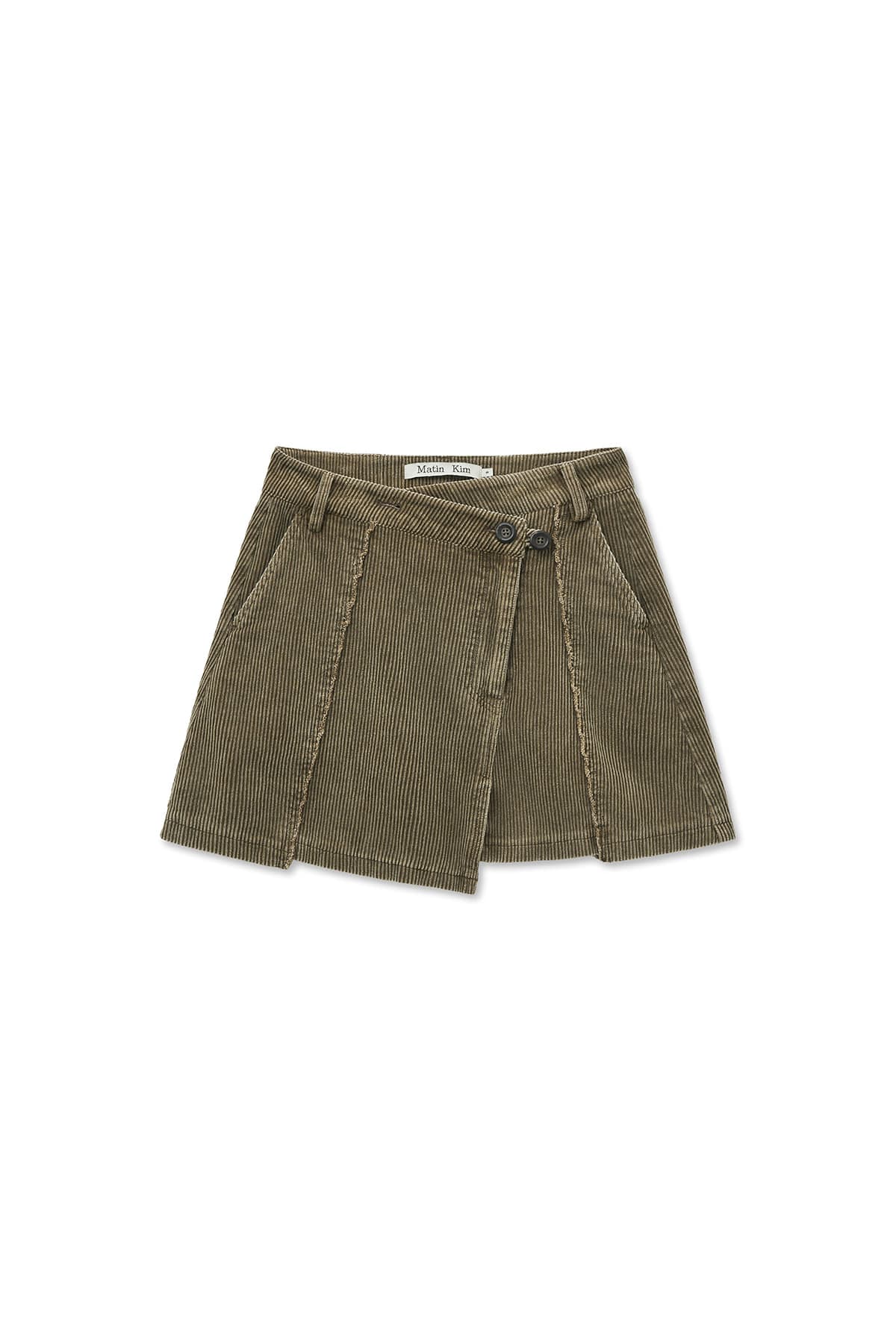 WASHED CORDUROY WRAP SKIRT IN KHAKI
