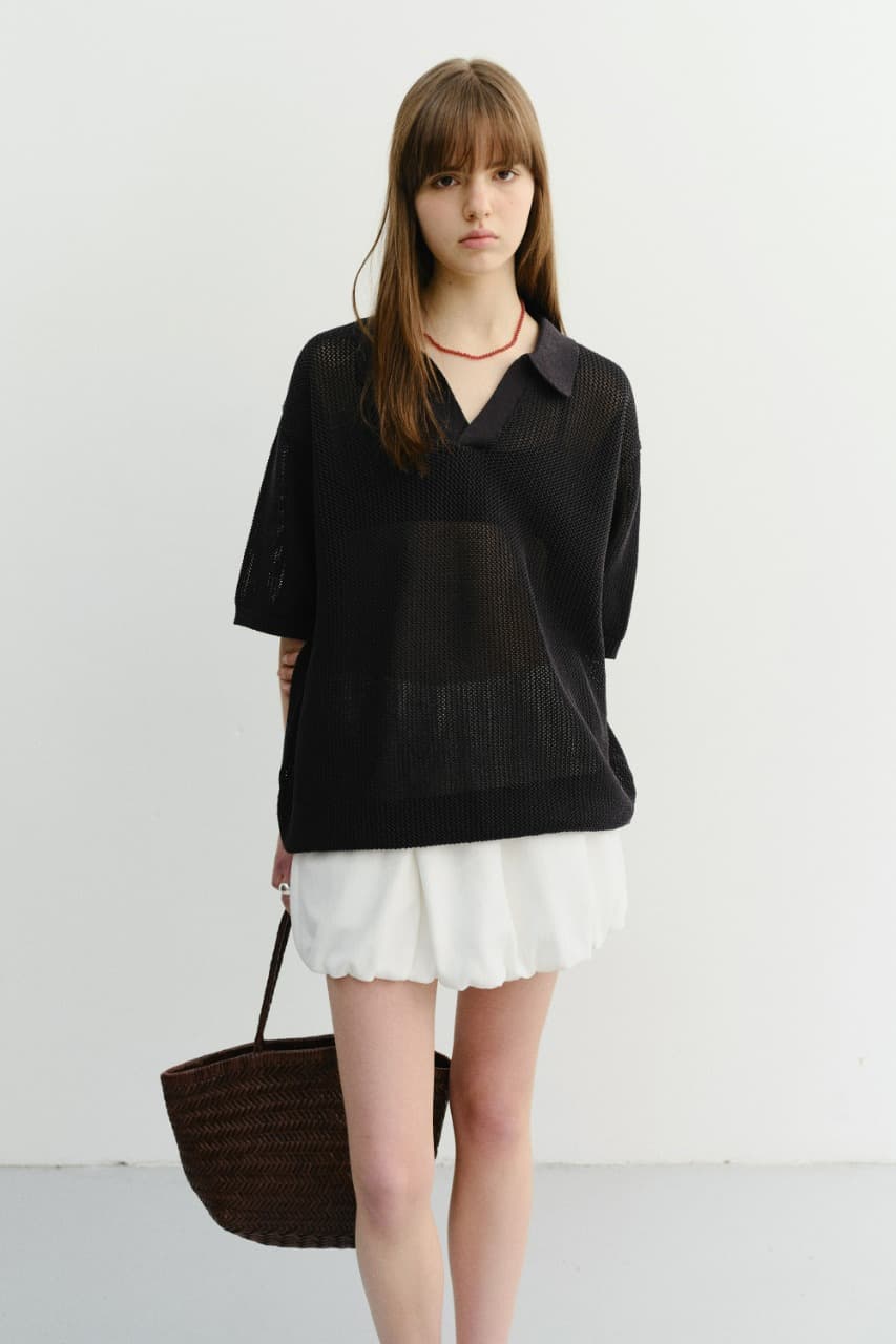 UNISEX CHUNKY POLO KNIT BLACK_UDSW6B126BK