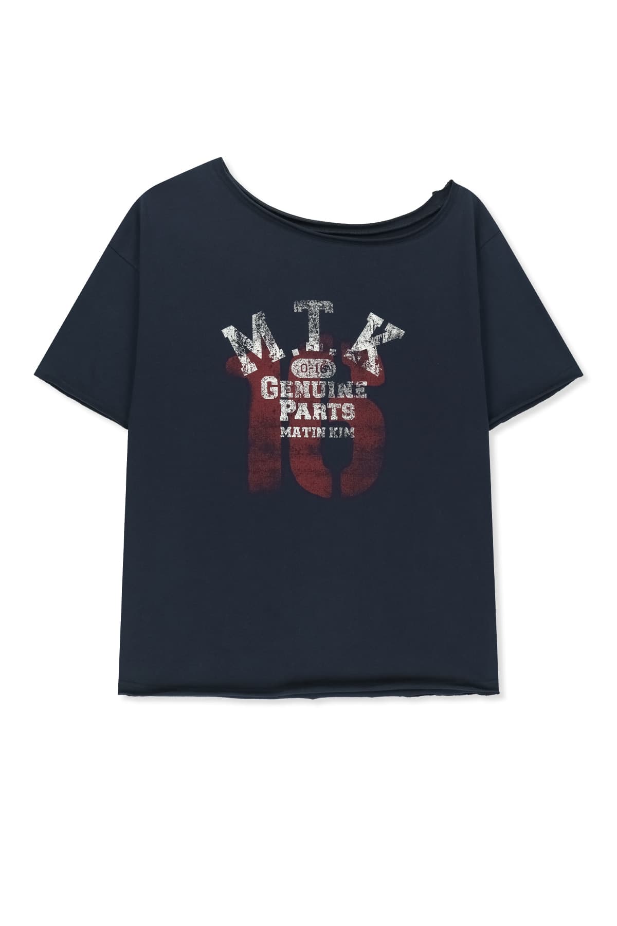 MTK 16 GRAFFITI LOGO ASYMMETRIC TOP IN NAVY