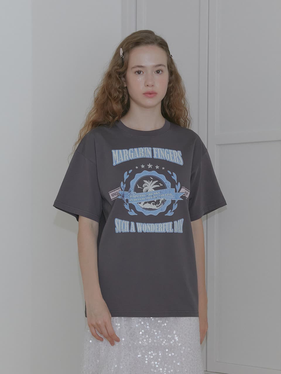 PALM TREE BOXY T-SHIRT (CHARCOAL)