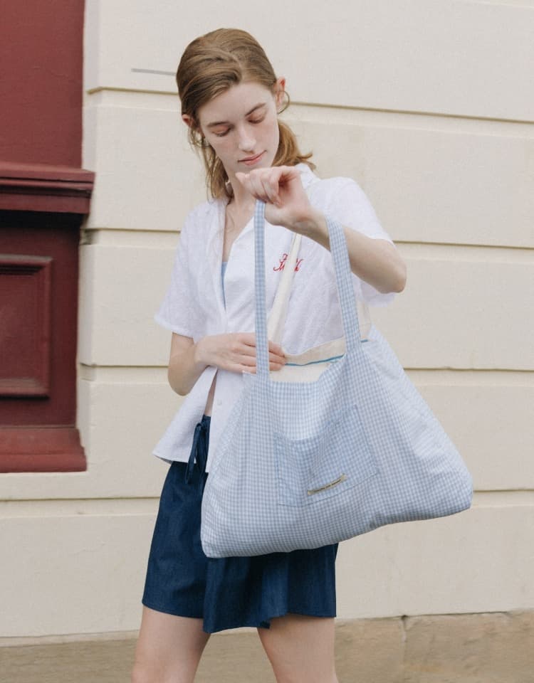 reversible check bag - natural